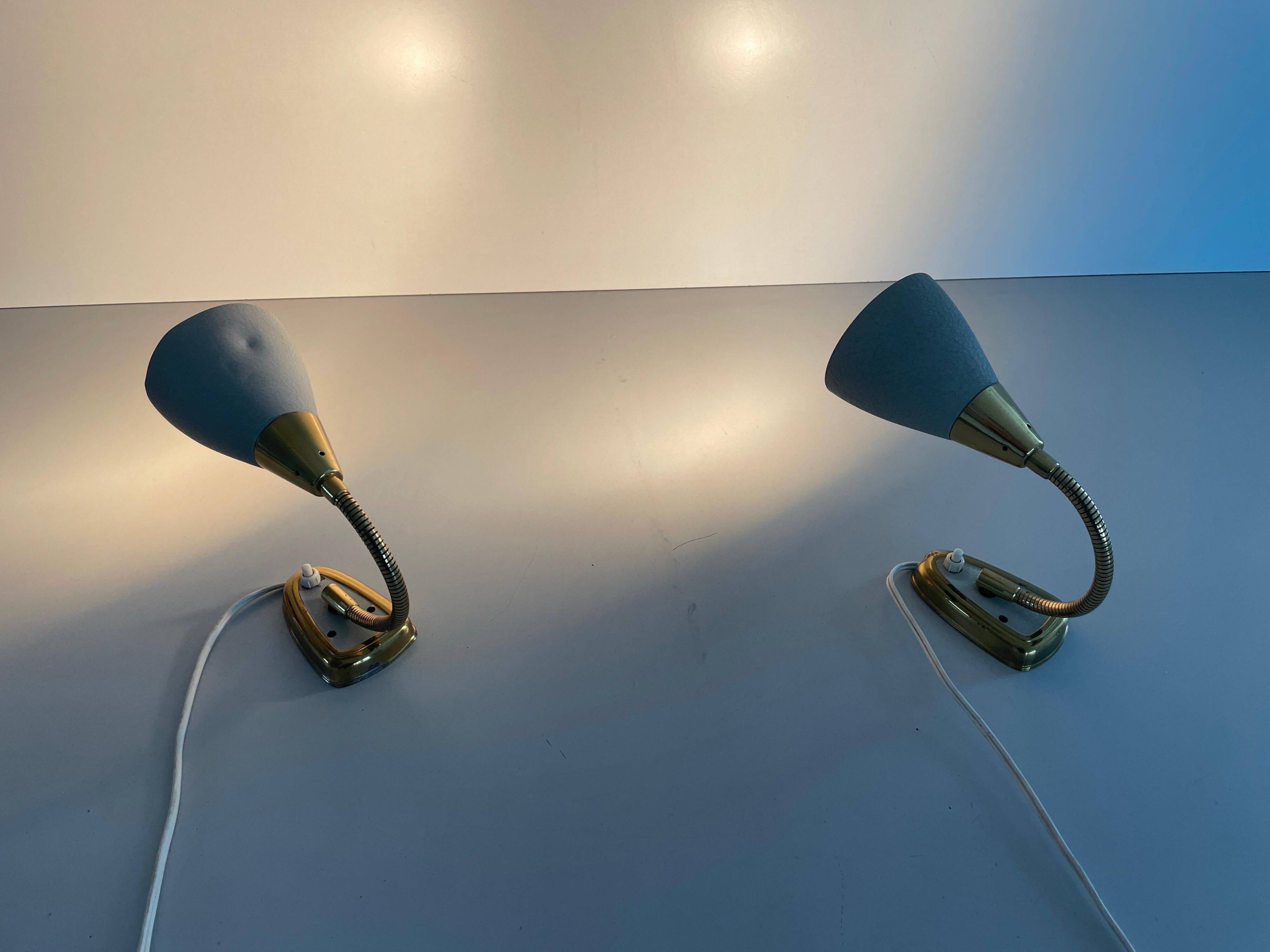 Pair of grey metal and brass wall lights, 1960s, Germany
