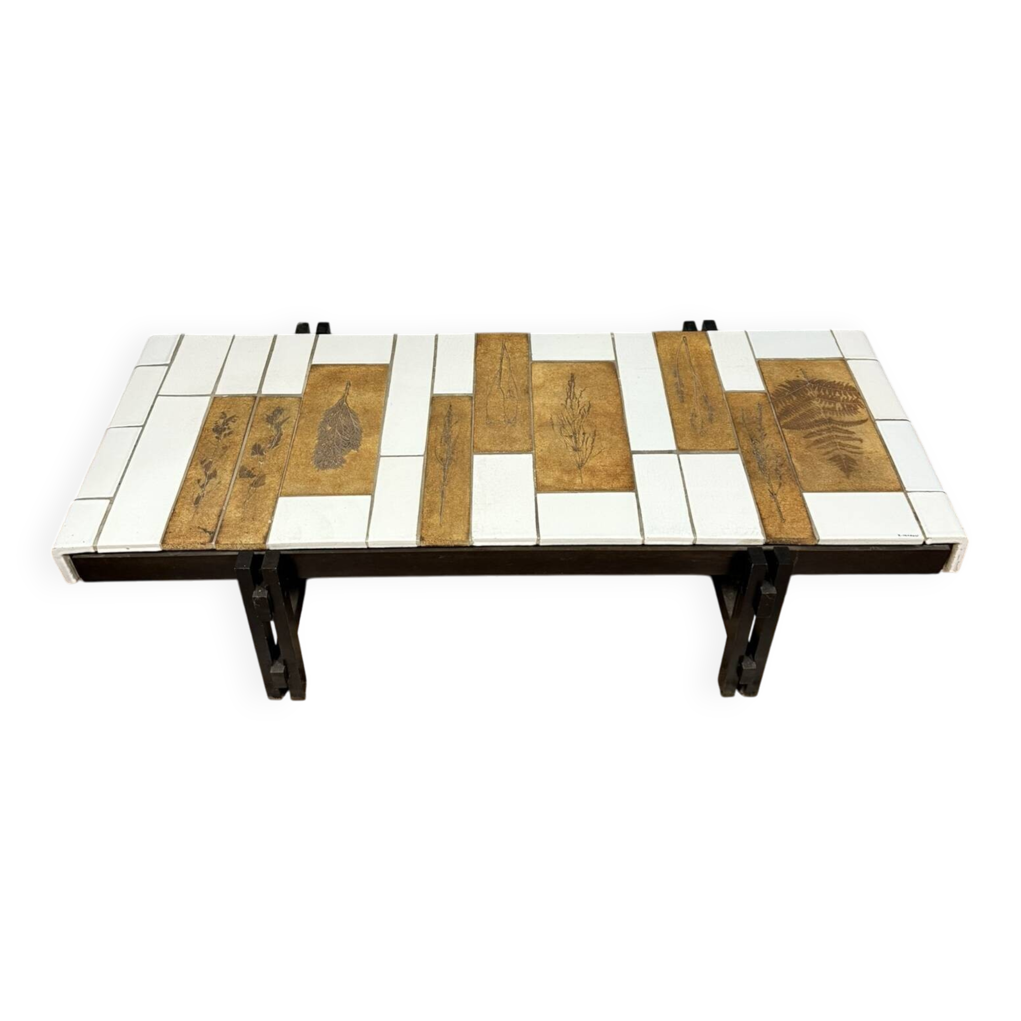 Roger CAPRON (1922-2006): "Herbier" coffee table in ceramic tiles