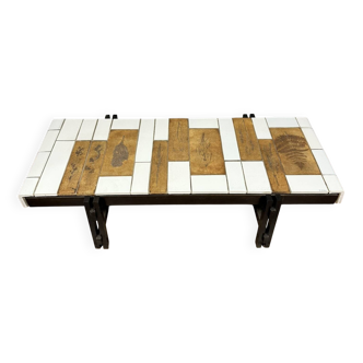Roger CAPRON (1922-2006): "Herbier" coffee table in ceramic tiles