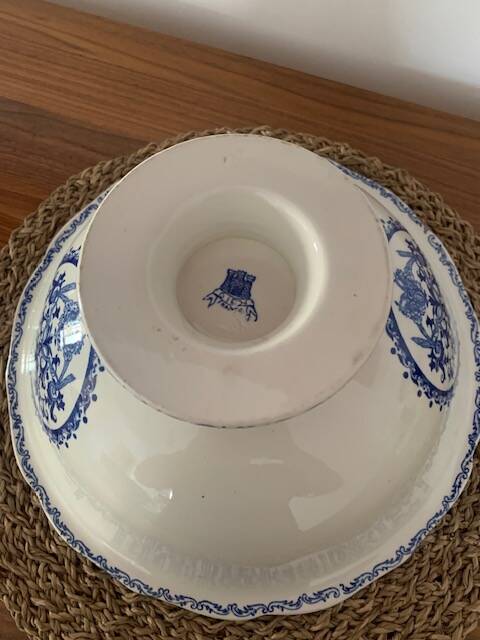 Large old Gien earthenware salad bowl with Rouen decor