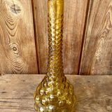 Italian Empoli carafe in amber brown bubbled glass. 1970s.
