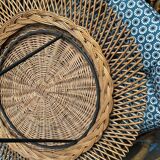 Rattan coffee table with black metal base