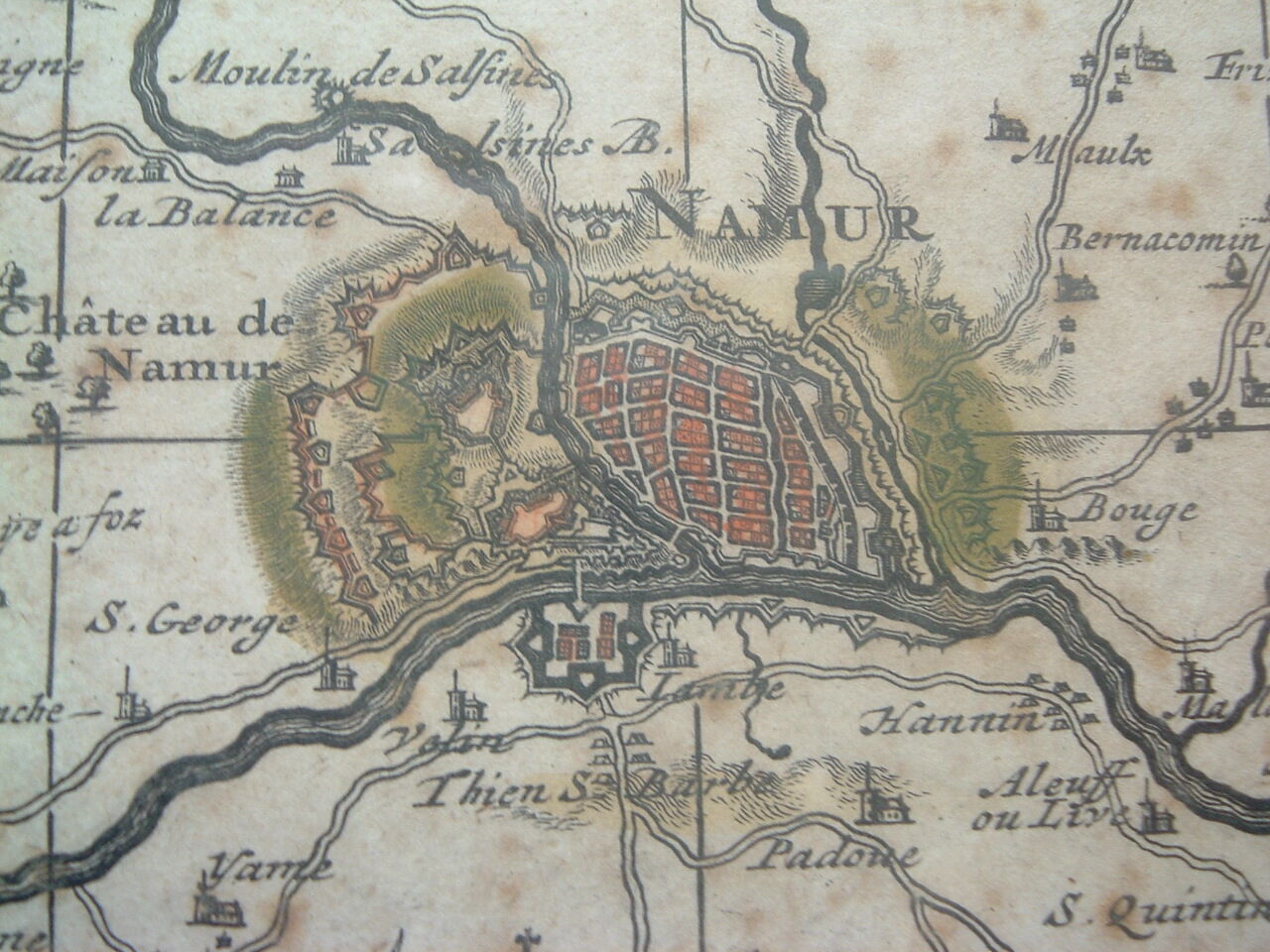 Old map xvii province of namur belgium by visscher, comitatus namurci, atlas minor, frame