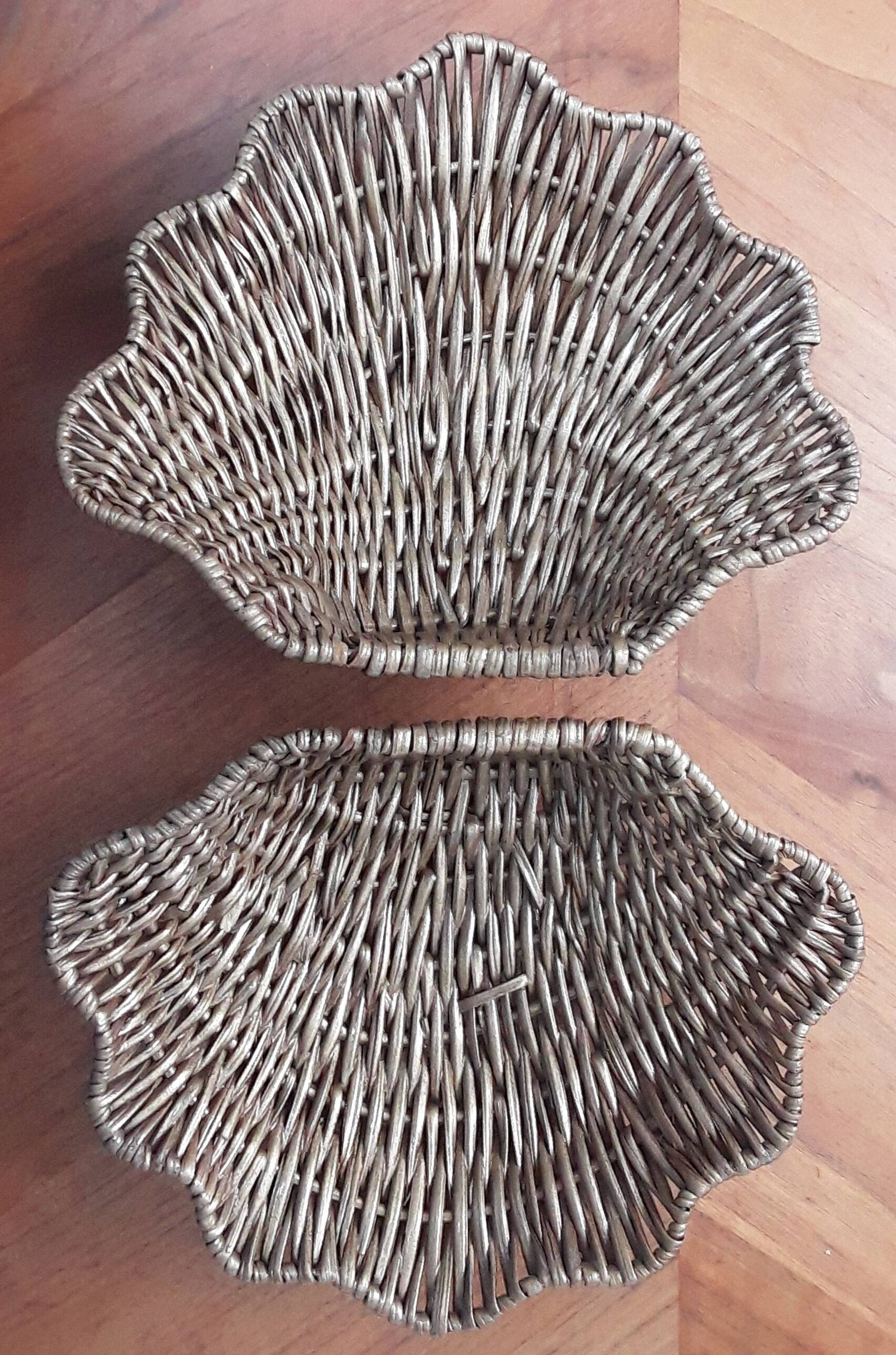 Vintage rattan shell box basket from the 1980s