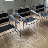 Bauhaus modernist leather chrome armchairs
