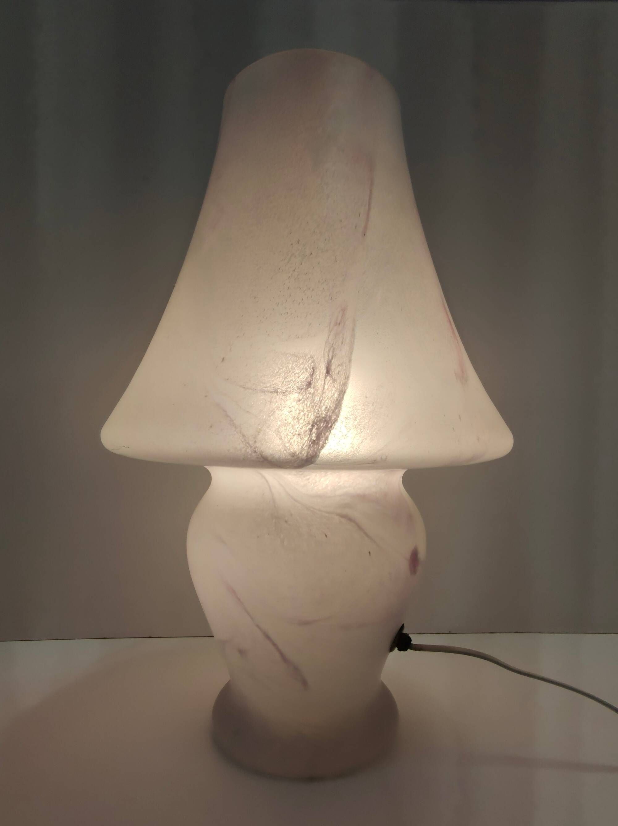 White Murano Glass Table Lamp with a Pink Marble Effect, Italy