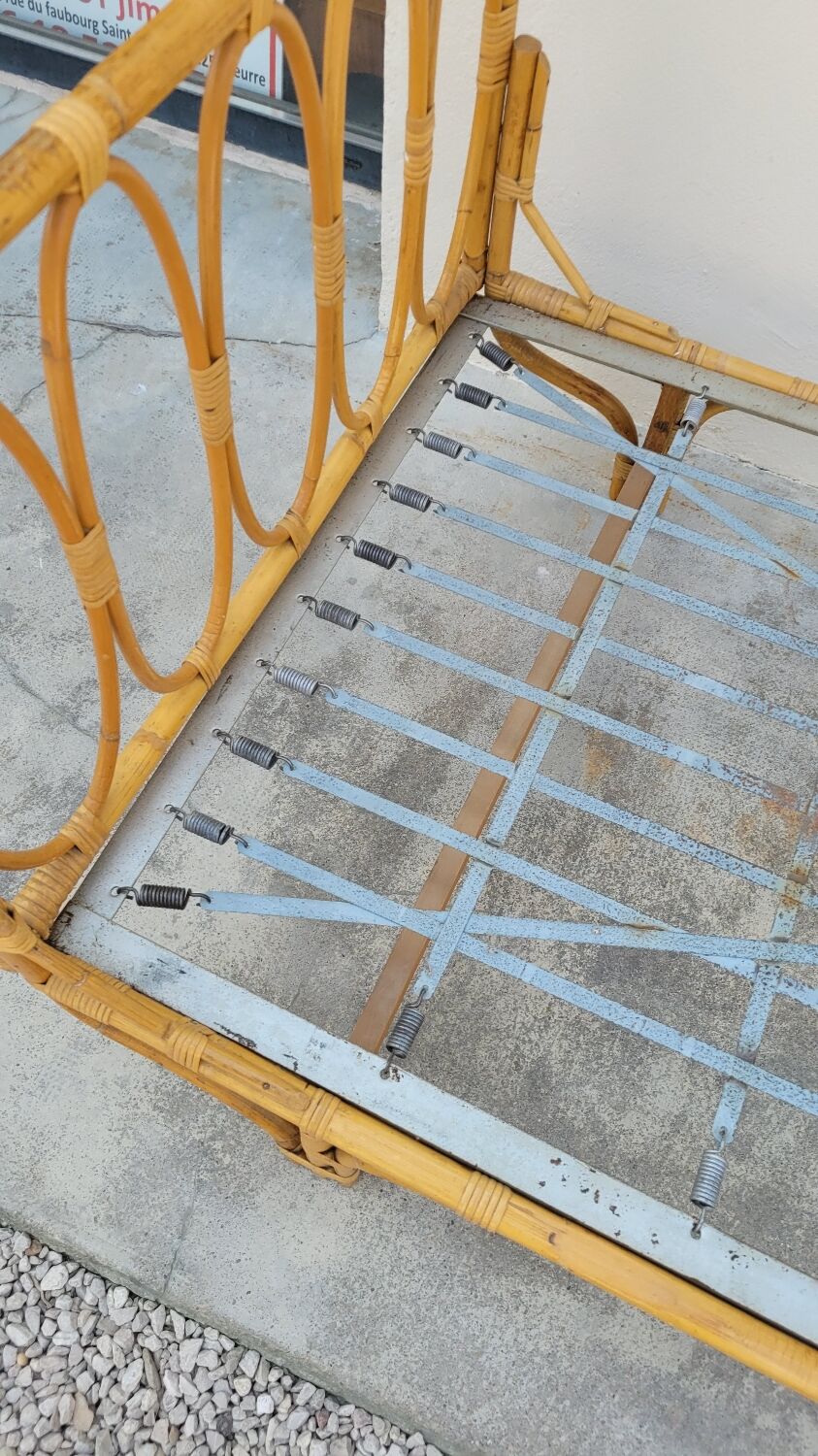 Vintage rattan basket bed 1950