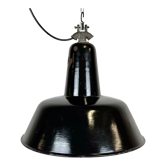 Industrial Black Enamel Factory Lamp with Cast Iron Top, 1950s