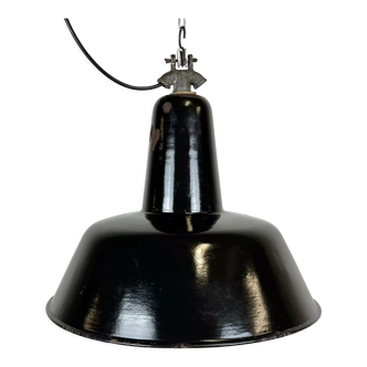 Industrial Black Enamel Factory Lamp with Cast Iron Top, 1950s