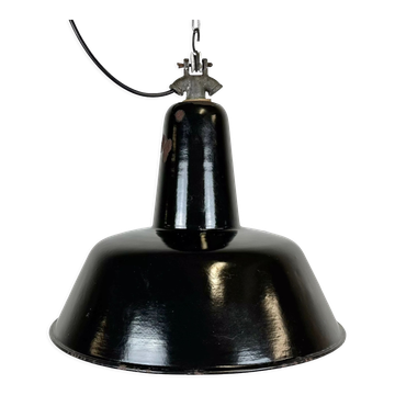 Suspension d’usine industrielle en émail noir avec dessus en fonte, années 1950
