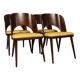 Ensemble de 4 chaises de salle à manger de style art déco en bois de chêne marron chocolat avec revêtement géométrique