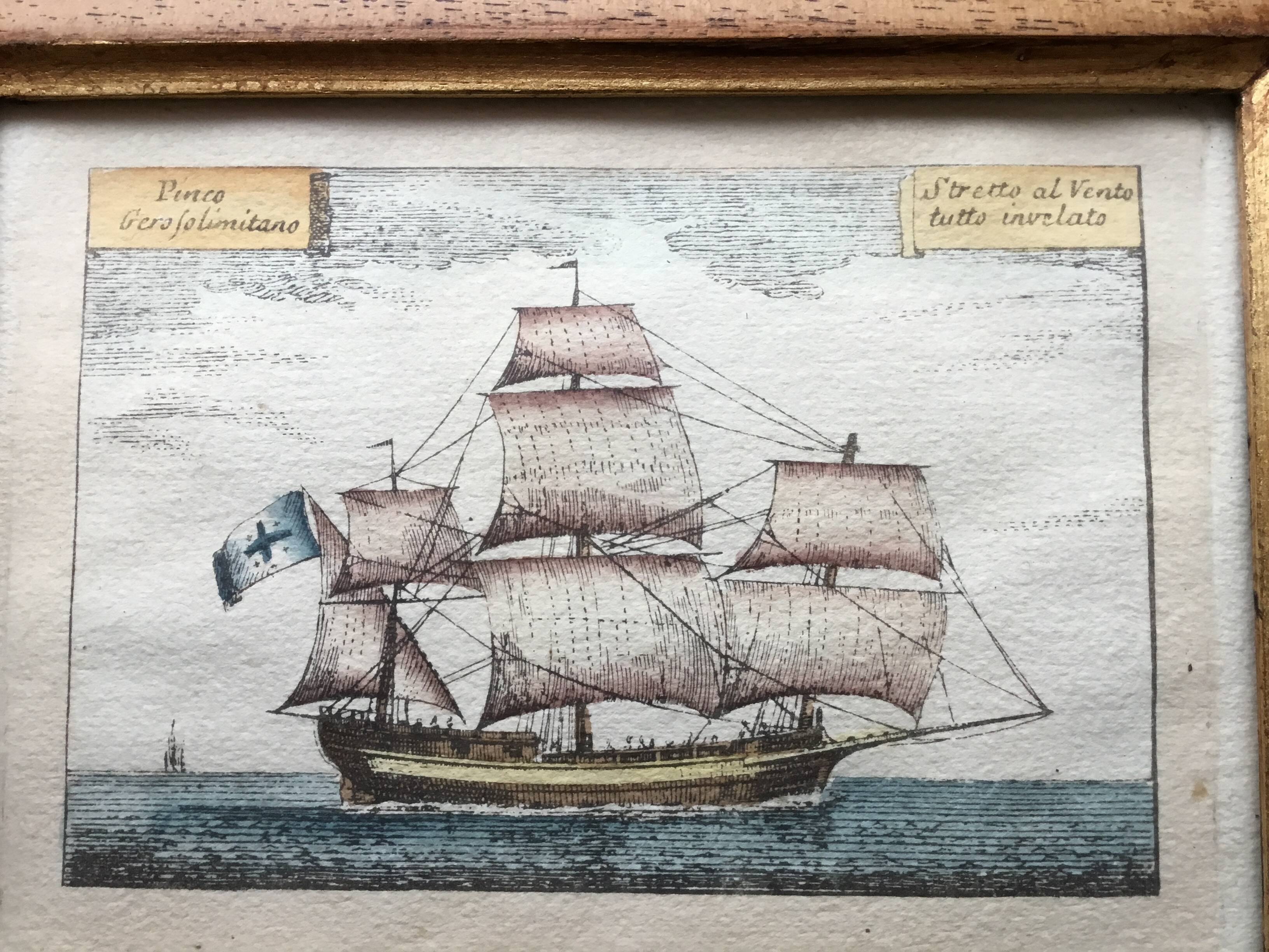 Marine watercolour on vellum paper in an antique wooden frame.