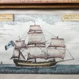 Marine watercolour on vellum paper in an antique wooden frame.