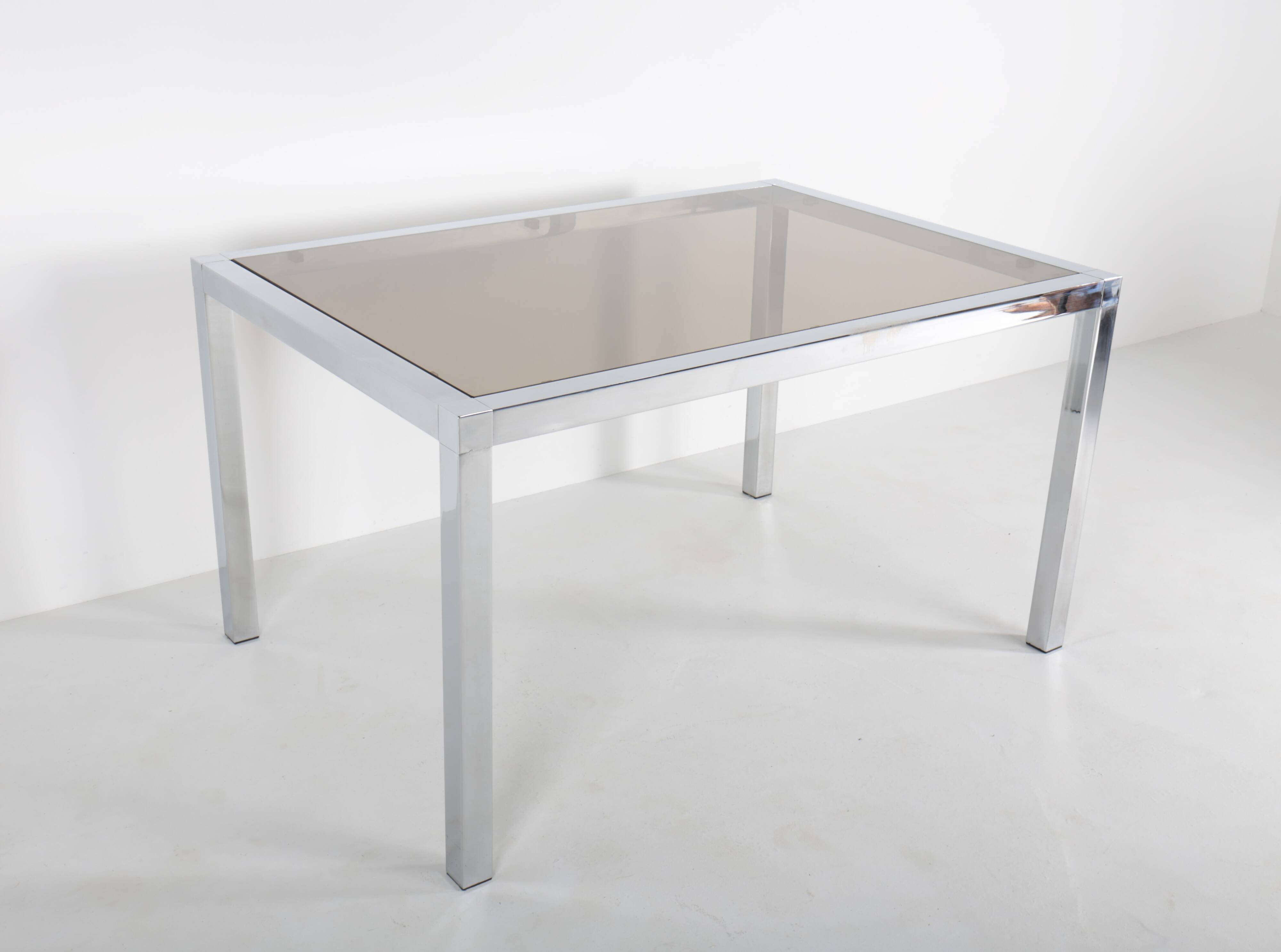 Vintage Roche Bobois table in chrome and smoked glass, 70s