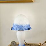 Lampe champignon vintage en pâte de verre – Bleu et blanc – Double éclairag
