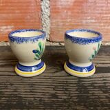 Pair of Antique Quimper Pornic Painted Ceramic Egg Cups Vintage