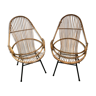 Pair of vintage rattan and bamboo shell chairs 1960s