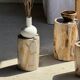 Small white petrified wood side table with black inlay H28 D18 -