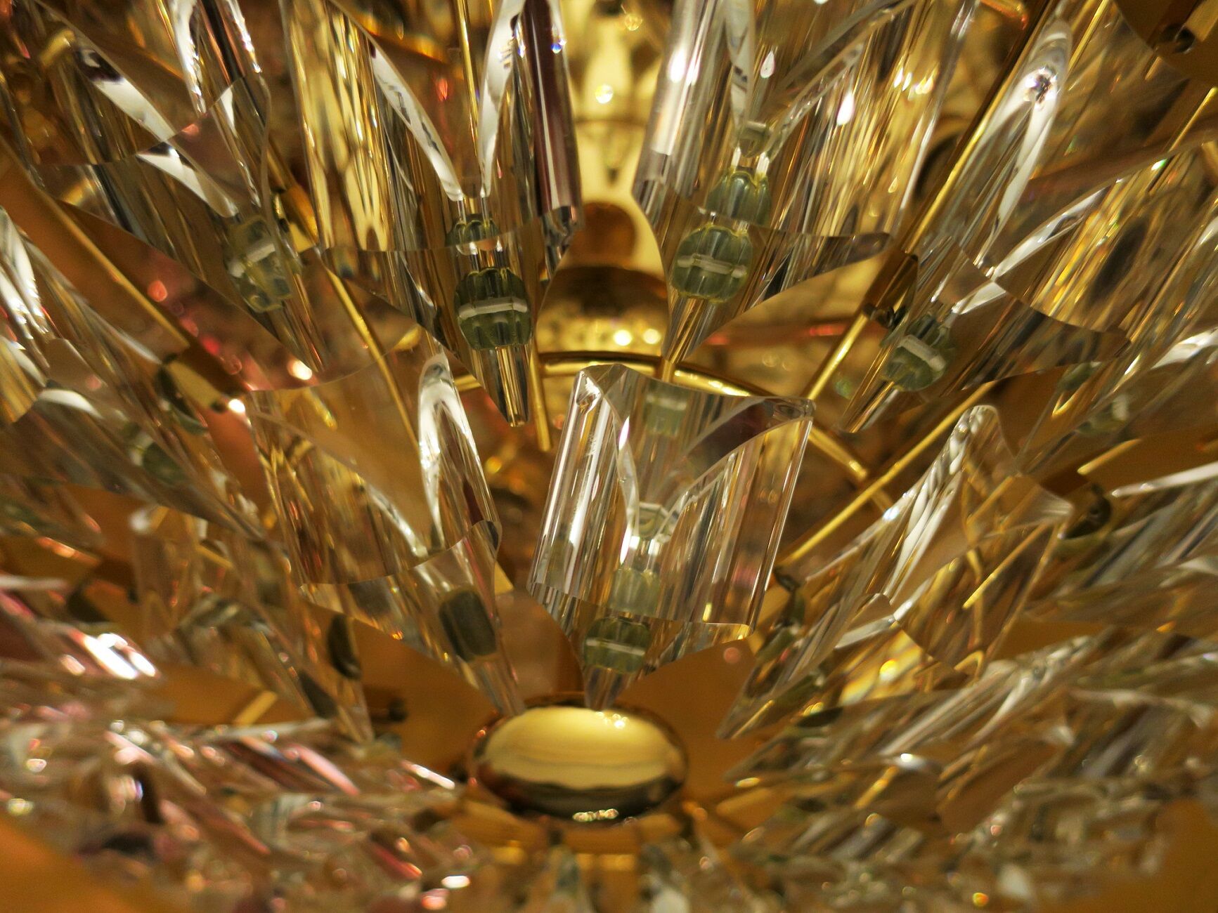 Stilkronen gilt brass and crystal ceiling lamp, Italy 1970s