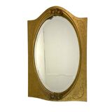 Oval gold mirror with faceted edge, 1950s
