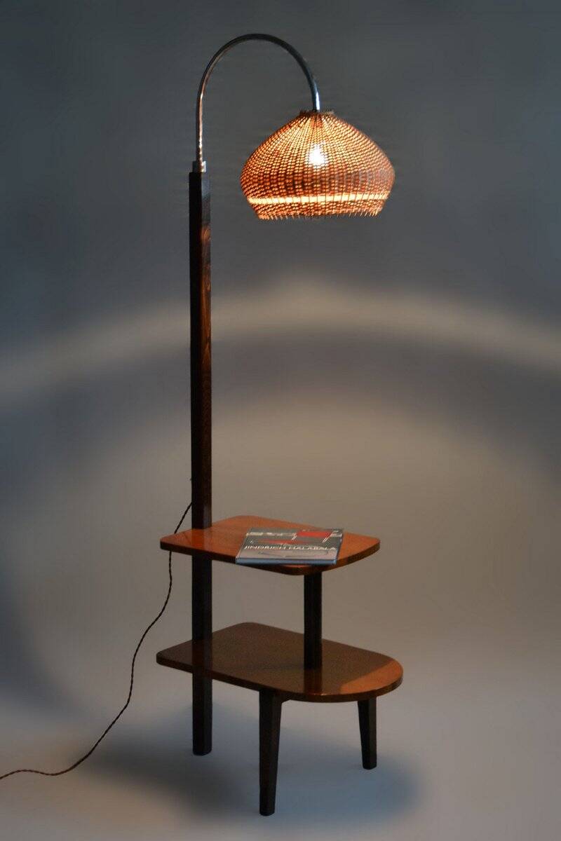 Art Deco Walnut Floor Lamp attributed to J. Halabala for Up Závody, Czech, 1930s