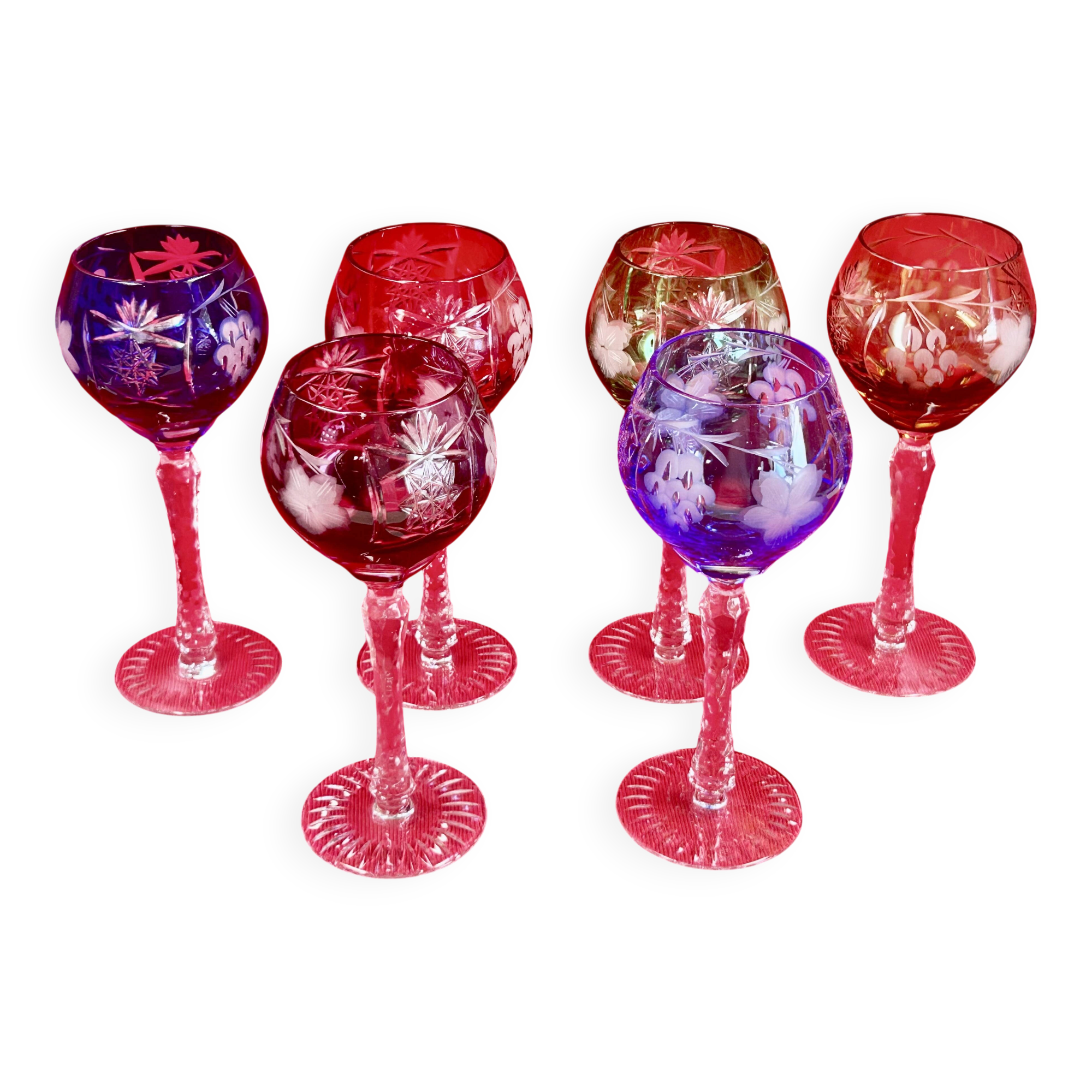 Rhin Wine Glasses Roemer Cut Crystal Colours 21 cm Lorraine Crystal