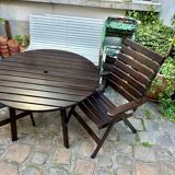 EMU garden furniture in dark wood - 2 folding armchairs and 1 table