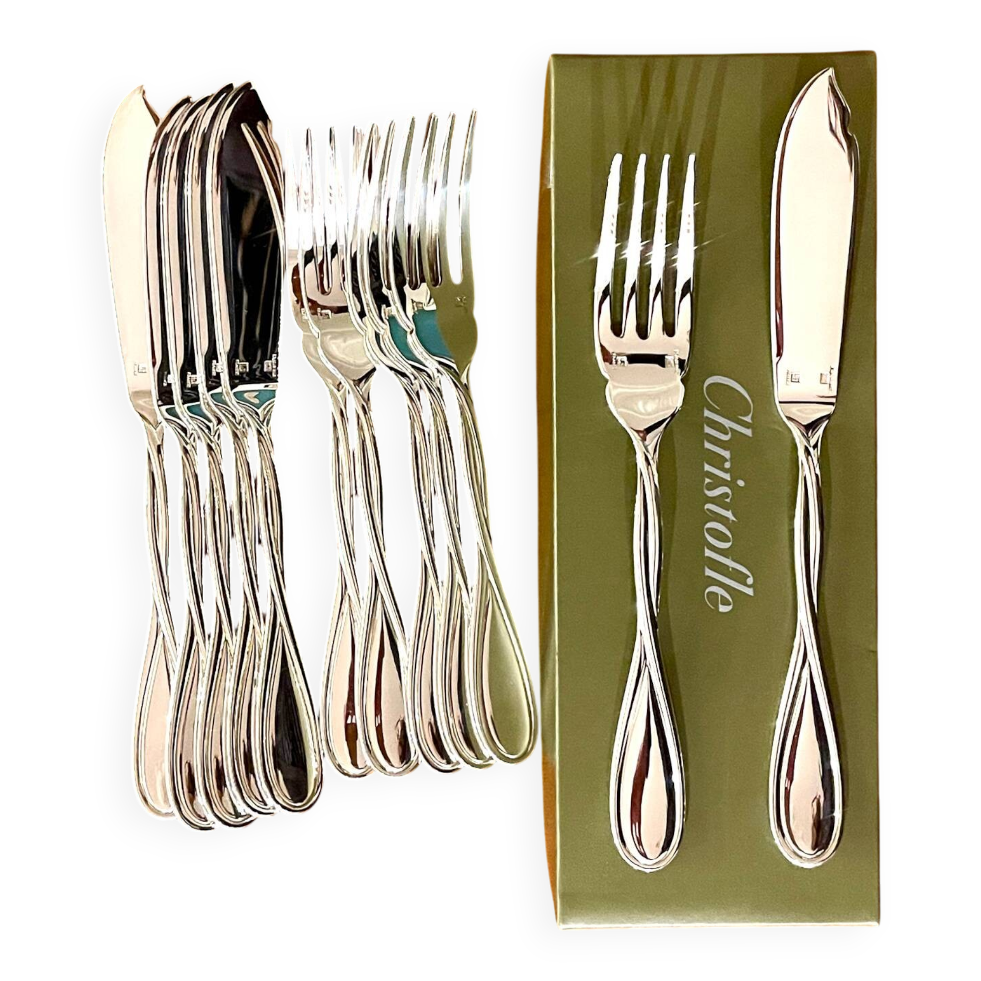 Christofle Galéa, fish cutlery, 6 forks, 6 knives.