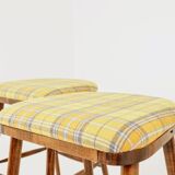 Set of 3 natural wood yellow wool bar stools