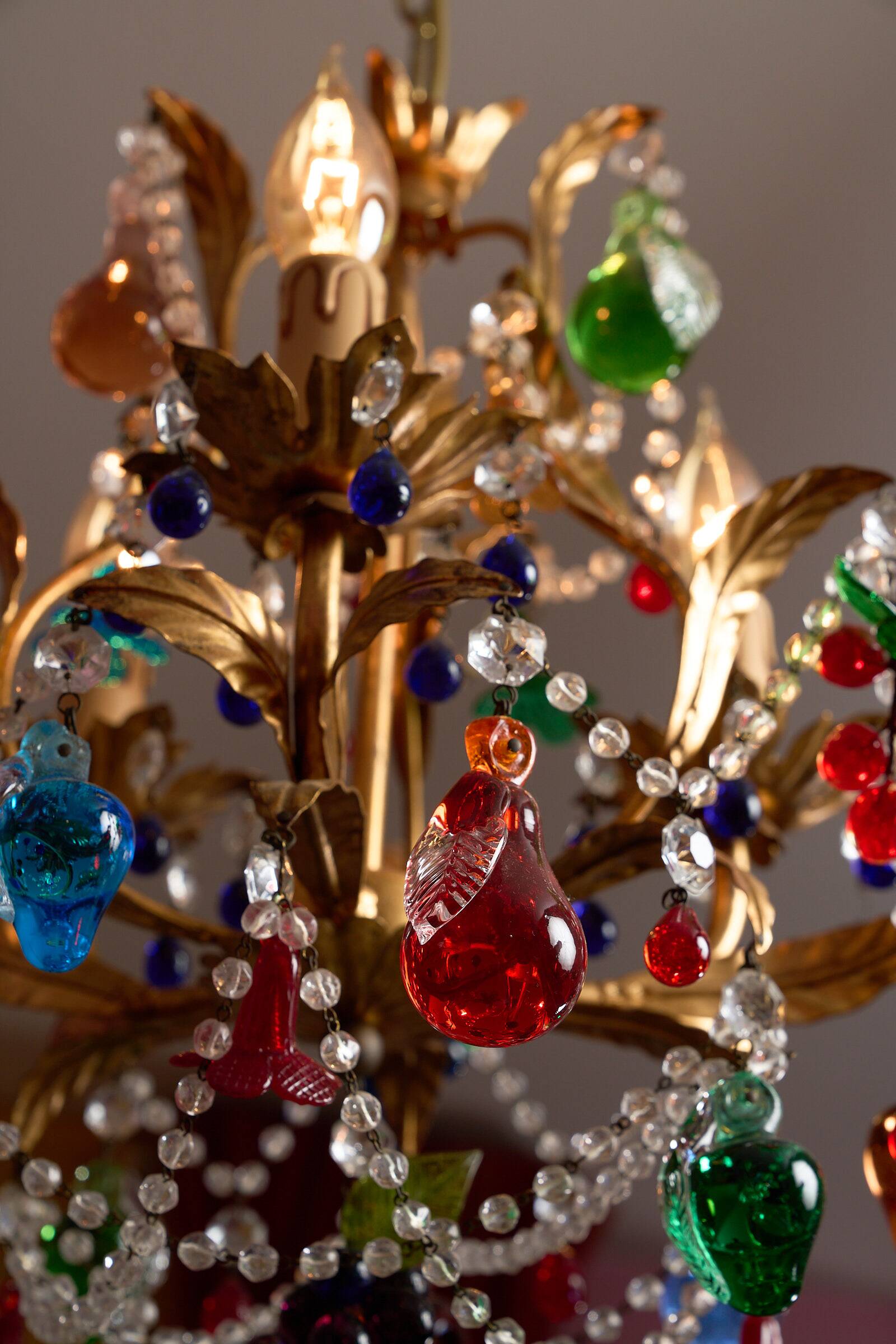 Vintage brass and Murano glass chandelier