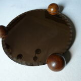 Plateau miroir orangé 3 pieds boule bois années 40