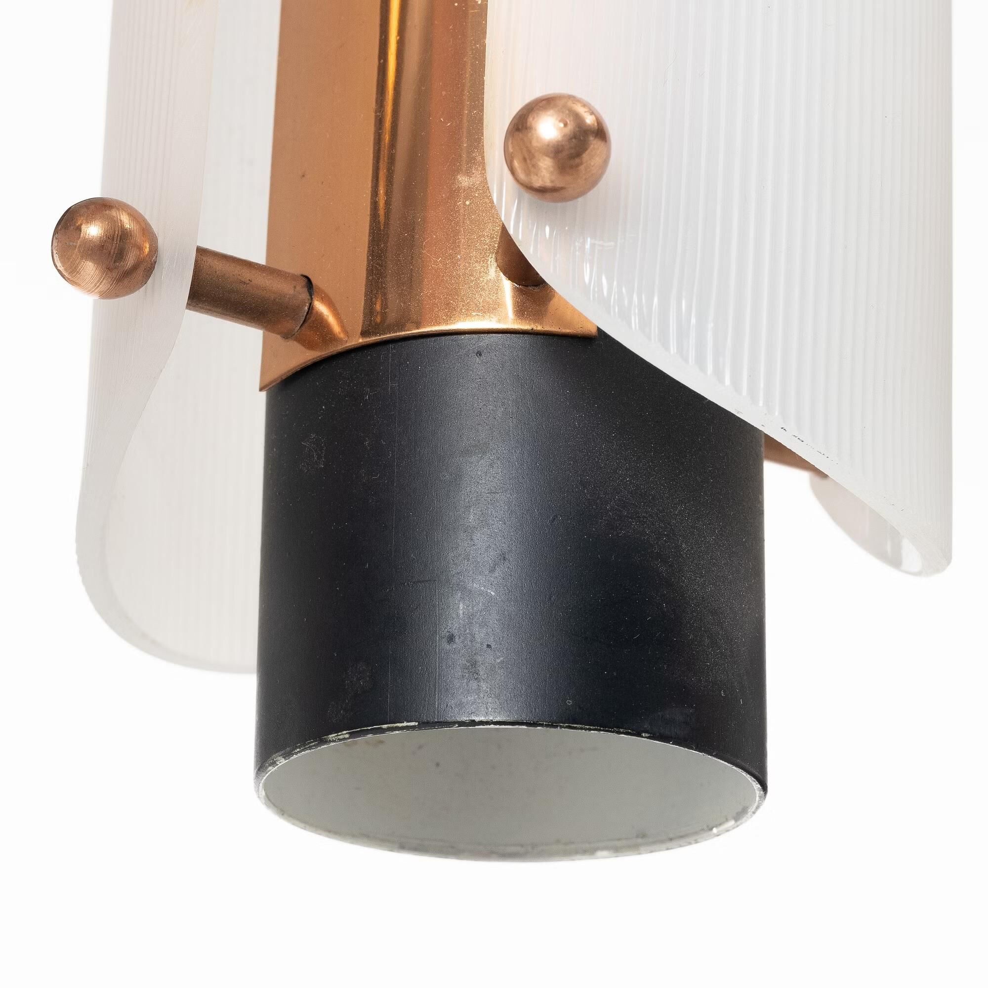 Pair of ceiling lights steel copper plexiglass Denmark 1960