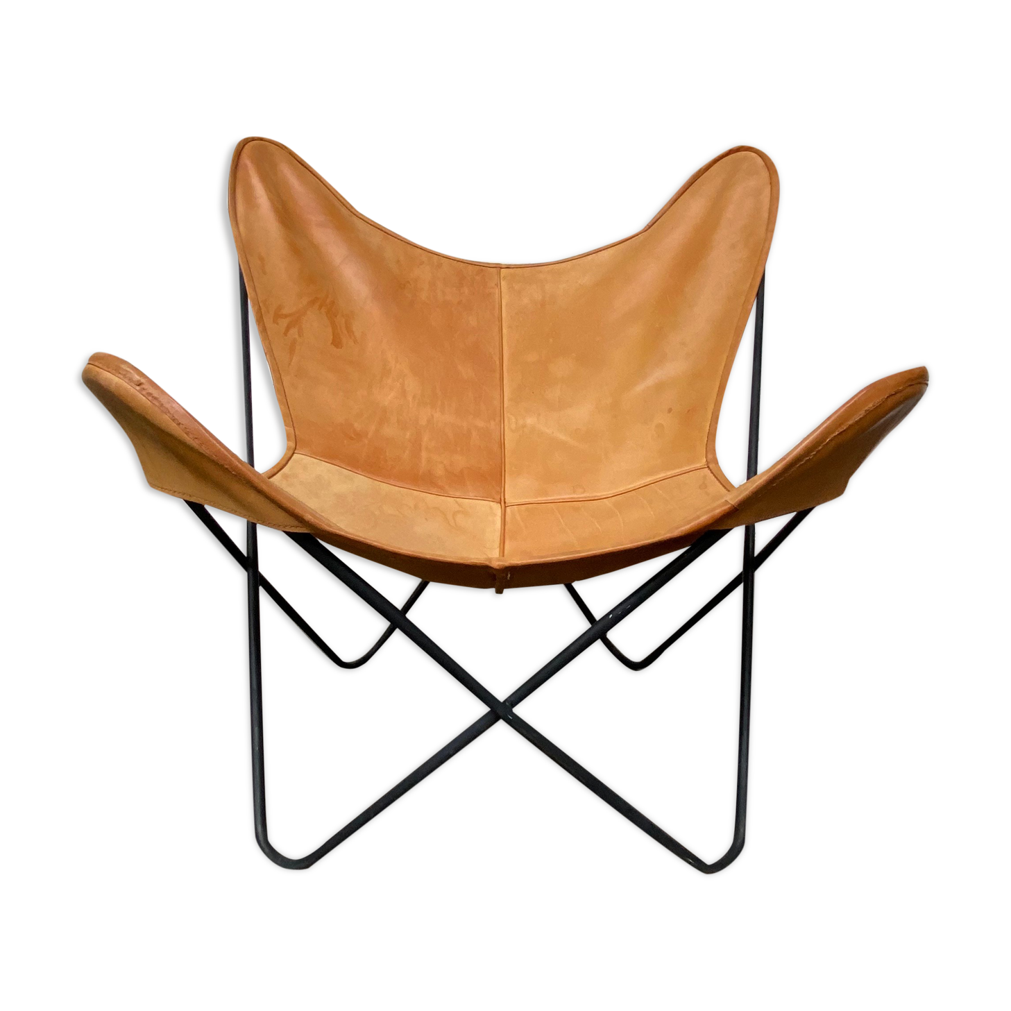 Mid Century Butterfly Chair in Cognac Leather by Jorge Ferrari for Knoll int, 1970s