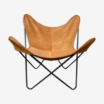 Mid Century Butterfly Chair in Cognac Leather by Jorge Ferrari for Knoll int, 1970s