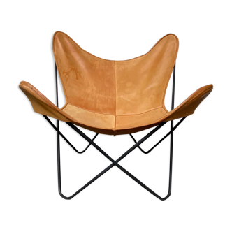 Mid Century Butterfly Chair in Cognac Leather by Jorge Ferrari for Knoll int, 1970s