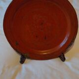 Dish, Indian tray painted in burgundy and tripod