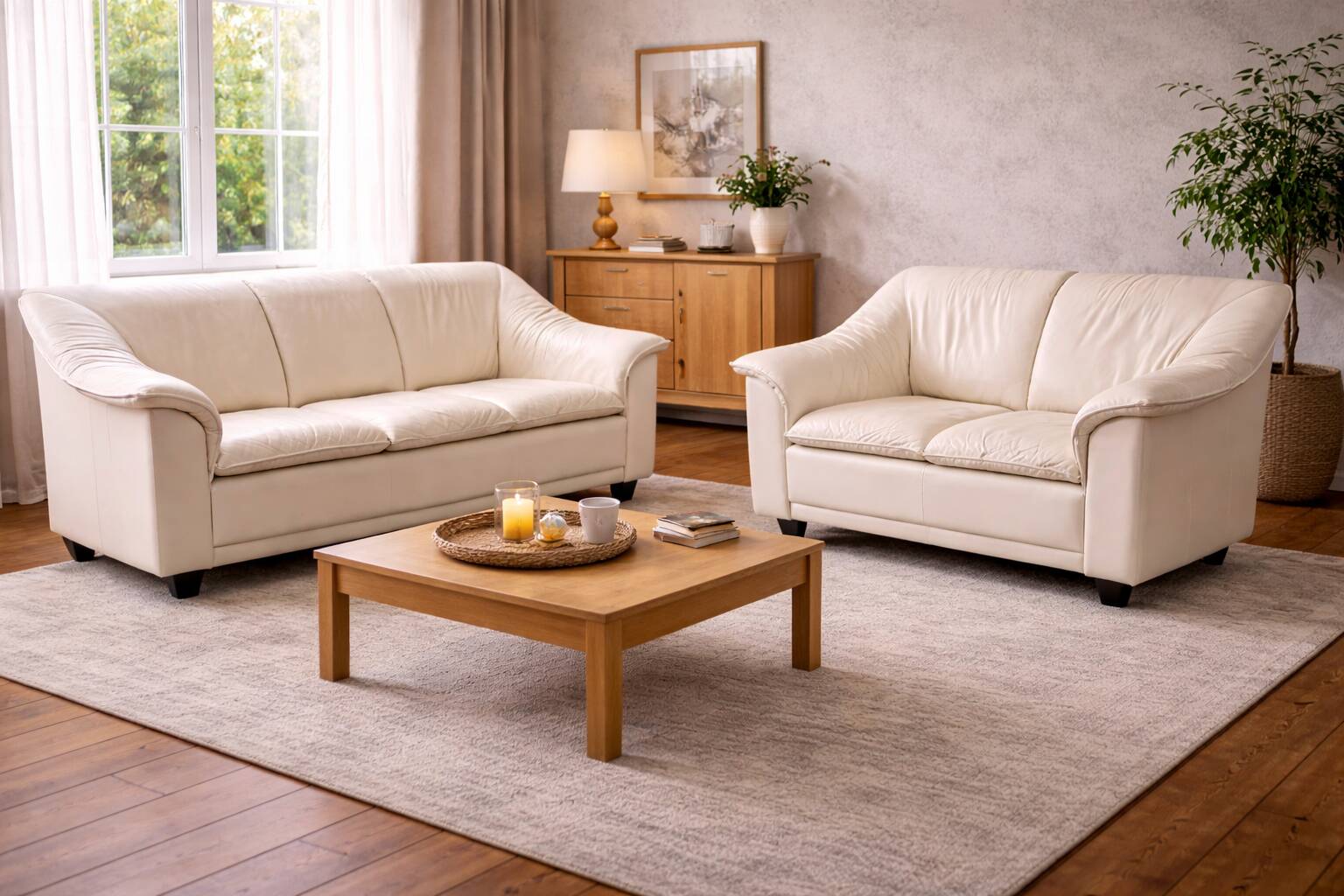 Vintage 2-Piece Leather Sofa Set — 2-Seater + 3-Seater — Second Half of the