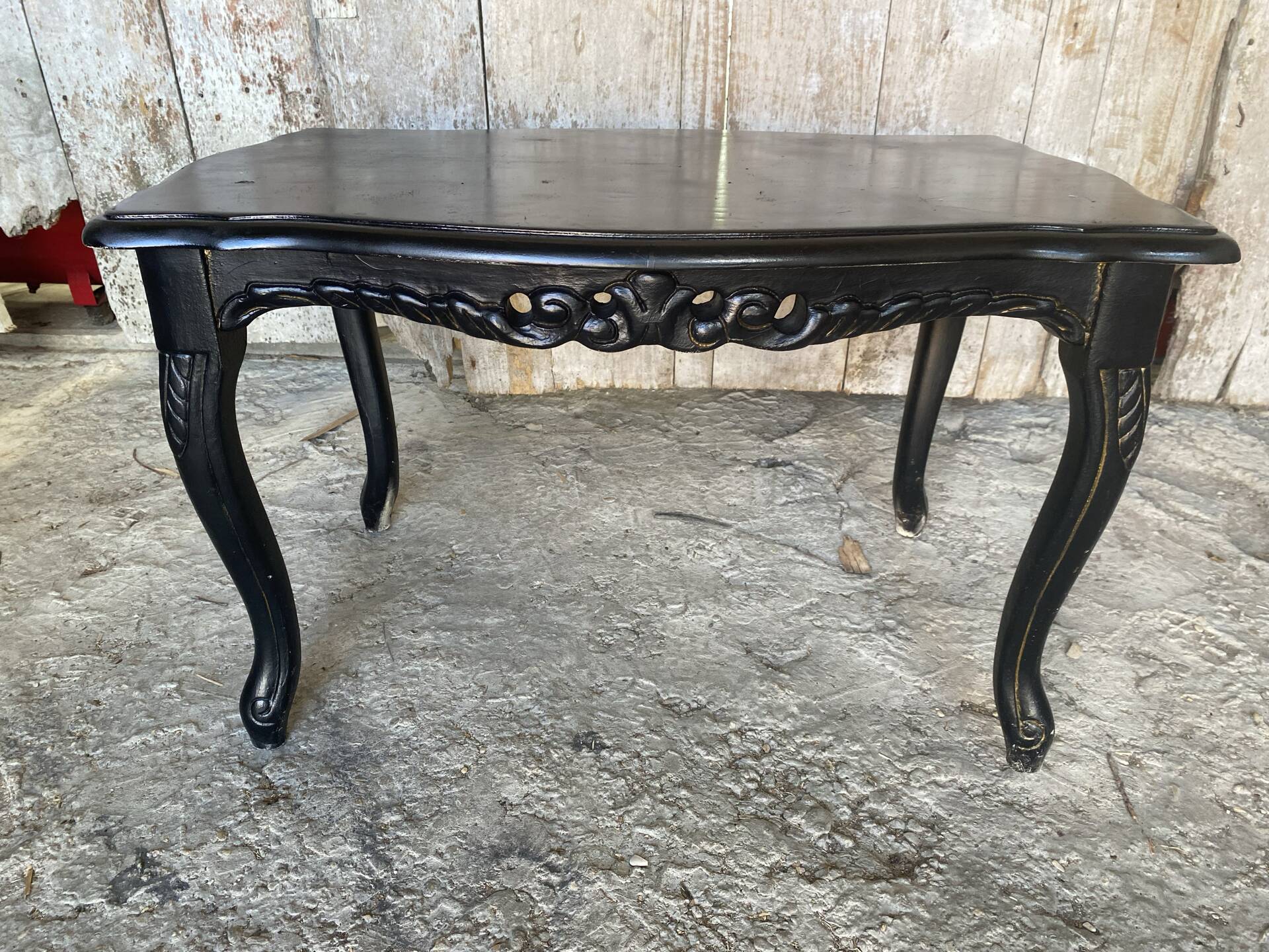 Vintage Black Carved Oak Louis XV Style Coffee Table