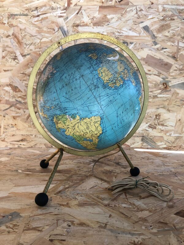 Ancienne mappemonde globe terrestre verre 1963