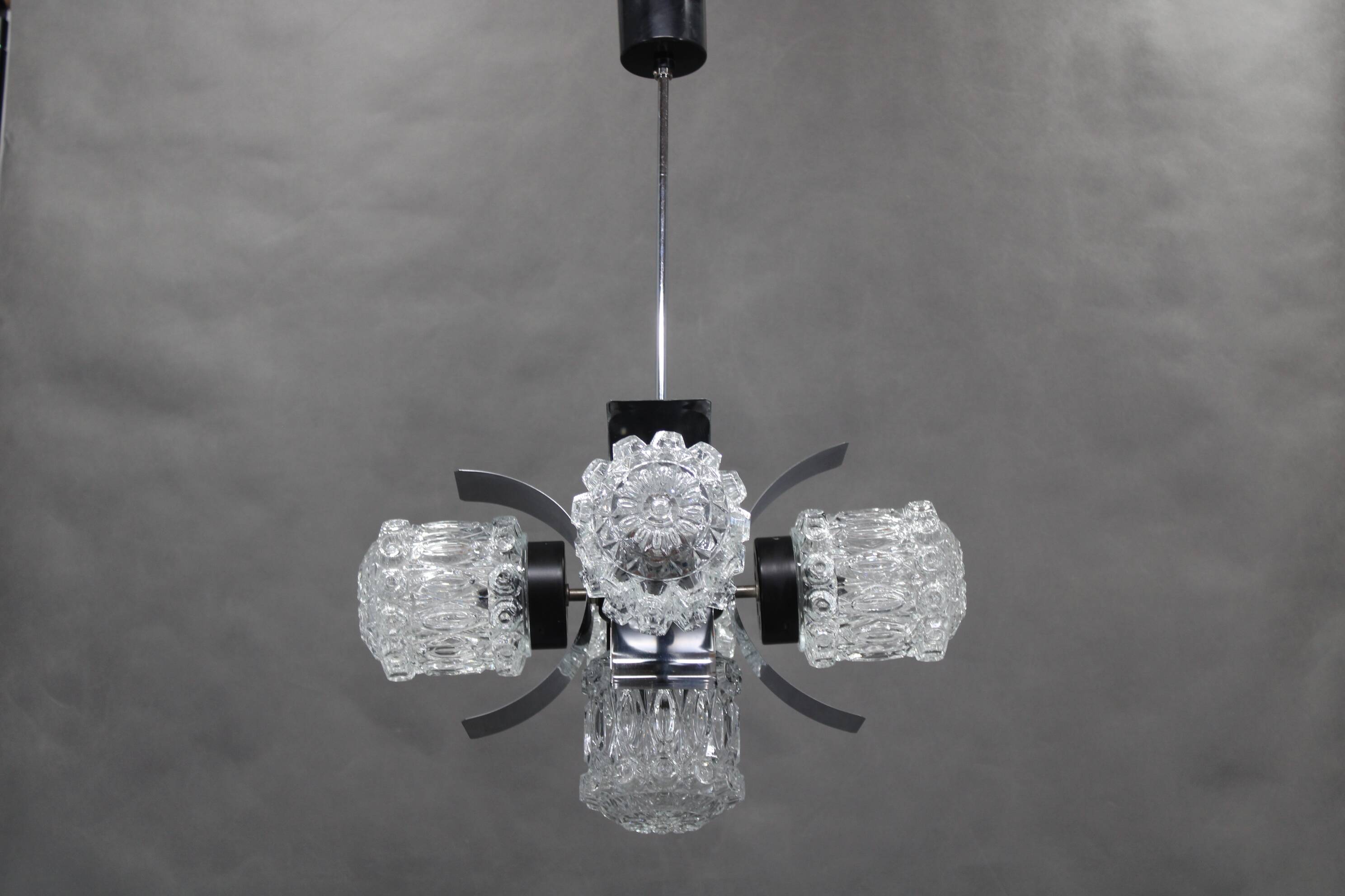 1970s Glass Chandelier, Czechoslovakia