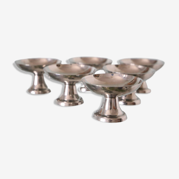 Set of 6 stainless steel ice cream cups, vintage French, 80s