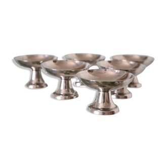 Set of 6 stainless steel ice cream cups, vintage French, 80s