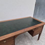 Louis XVI style minister's desk in solid walnut, 4 drawers, old manufacture
