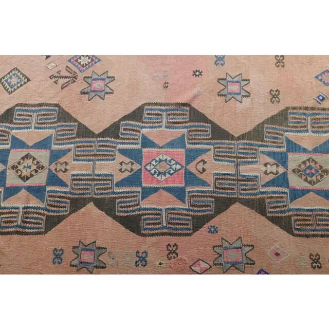 Vintage Turkish Oushak Handmade Cotton Orange Wool Kilim Runner Rug 170x404