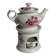 Complete porcelain teapot and warmer with pink floral decoration H18