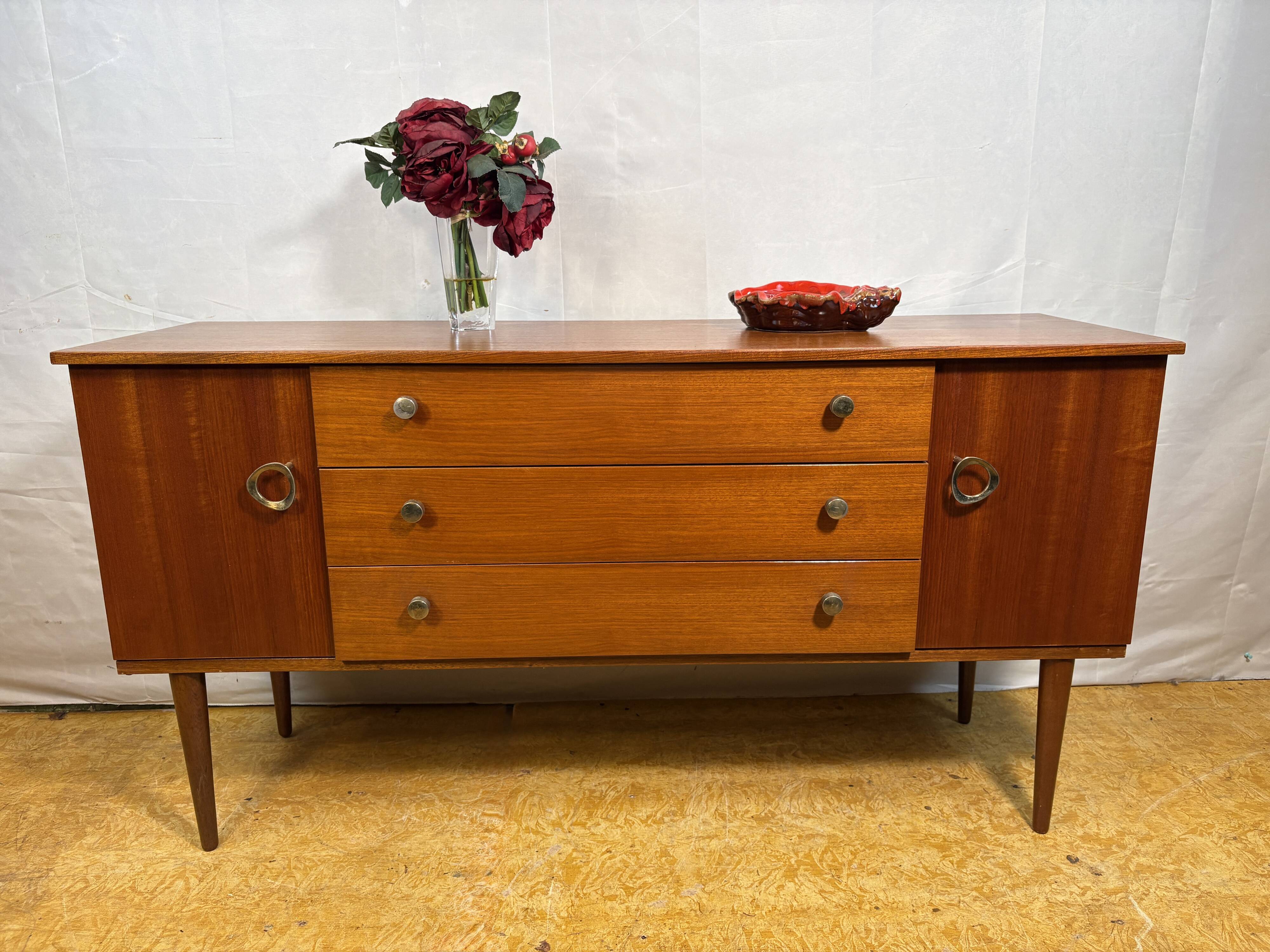 Mid Century Retro Teak Small Sideboard by Schreiber (Circa 1960)  A stylish
