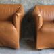 Pair of convertible armchairs in cognac leather - vintage 1970