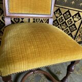 Suite of 6 chairs walnut and yellow velvet louis XIV style