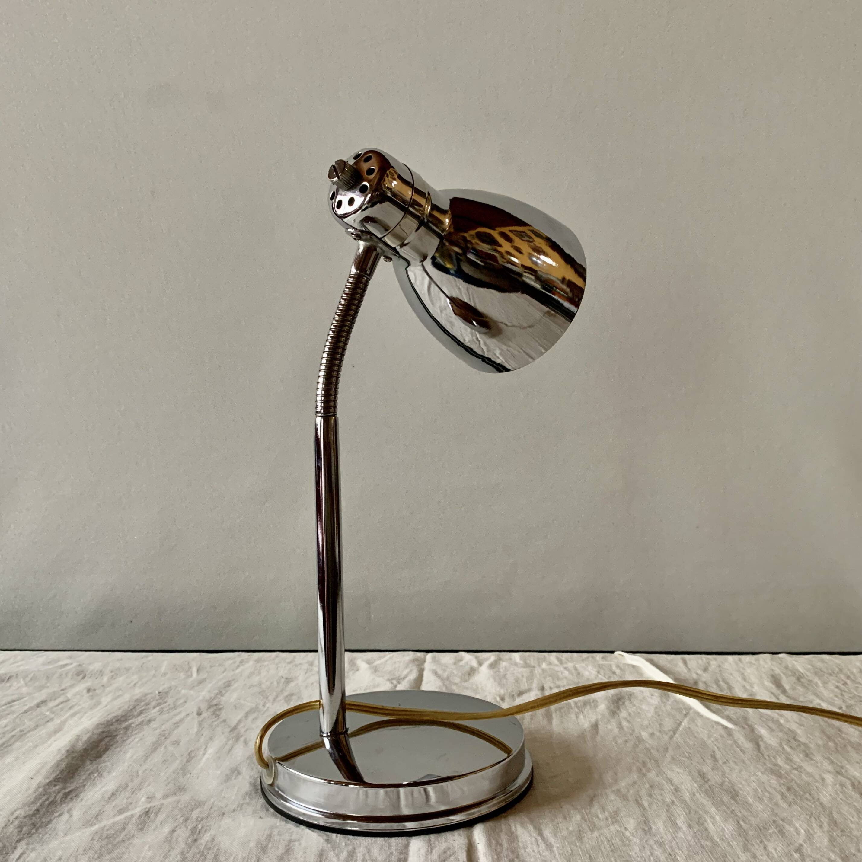 Massive vintage side lamp in chromed metal