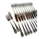 12 silver-plated metal fish cutlery pieces by Guildar, 24 pieces.